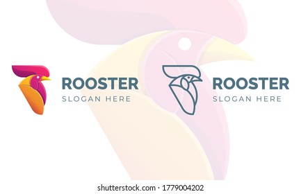 Vector illustration of colorful rooster logo, icon, sticker design template