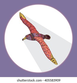 Vector illustration of the colorful seagull in zentangle style