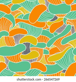 Vector illustration of colorful seamless pattern with white outline mushrooms