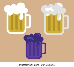 Conjunto de colores de la ilustración del vector: cerveza con espuma