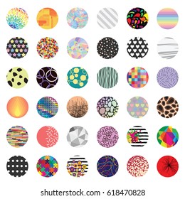 vector illustration of colorful set with different patterns examples for artistic or designer palette concepts on white background