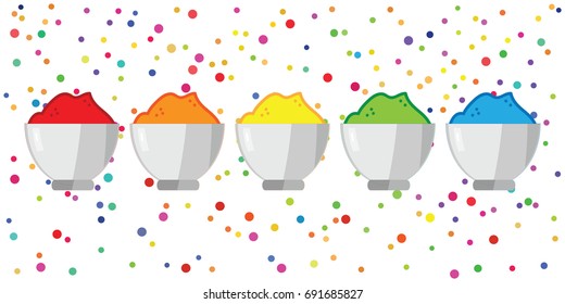 vector illustration of colorful set with different dye colors in pots for artistic designs