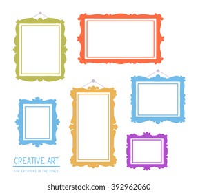 Vector illustration of colorful set of rectangular frames isolated on white background. Art design for web, site, advertising, banner, poster, flyer, brochure, board, card, paper print.