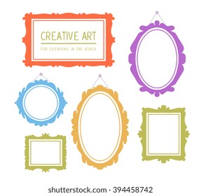 Vector illustration of colorful set of rectangular and oval frames isolated on white background. Art design for web, site, advertising, banner, poster, flyer, brochure, board, card, paper print.