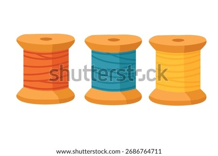 Vector illustration with colorful sewing thread spools isolated on white background.