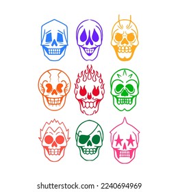 vector illustration of colorful skulls set