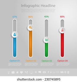 Vector illustration of colorful slider infographic elements. 