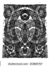 Vector illustration of colorful spectrum abstract spiral checkers drawing. Hand drawn image.