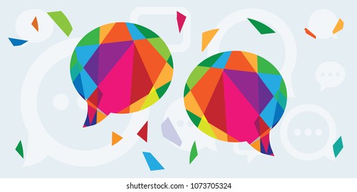 vector illustration of colorful speech bubbles breaking into pieces for argue or conflict concepts