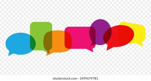 Vector illustration of colorful speech bubbles on transparent background