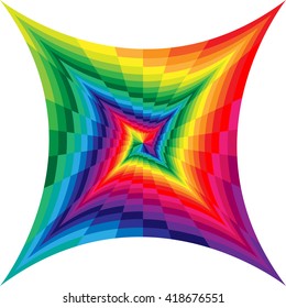 Vector Illustration. Colorful Spirals of Concave  Rectangles Expanding from the Center. Optical Illusion of Perspective. Suitable for textile, fabric, packaging and web design.