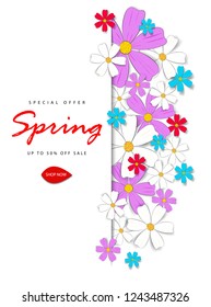Vector illustration. Colorful spring background with beautiful flowers. 