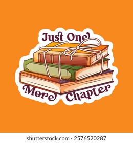 Vector illustration of colorful sticker of stack of books. Book lover, bookstore, library, reading concept.	