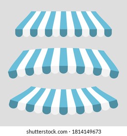 Vector illustration colorful striped awnings for shop set blue