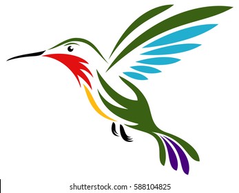 Vector illustration of a colorful, stylized hummingbird.