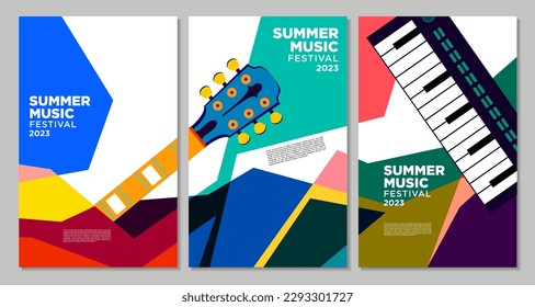 Cartel del festival de música de verano colorido de ilustraciones de vectores
