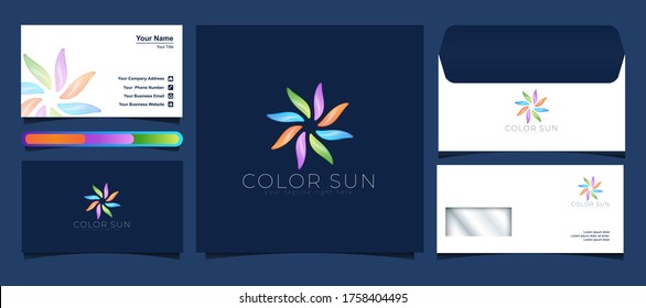 Vektorgrafik der bunten Vorlage für das Sun Logo. Farbiges Blumenlogo.
Geeignet für Kreativindustrien, Unternehmen, Multimedia, Unterhaltung, Bildung, Shop 
und anderen damit zusammenhängenden Tätigkeiten.