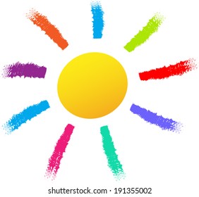 Vector illustration of colorful sun on white background
