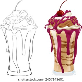 Vektorillustration eines bunten Eisbechers mit Kirsche.