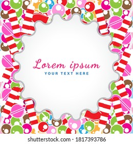 Vector illustration of colorful sweet candies round label. Suitable for social media post, banner, greeting card or print media promotion