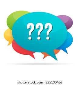 Vector illustration of colorful talk chat bubble dialog with question marks.