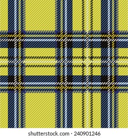 Vector illustration of colorful tartan, plaid fabric. Scotland kilt textile, yellow, blue.