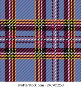 Vector illustration of colorful tartan, plaid fabric. Scotland kilt textile, yellow, purple.