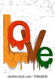 A vector illustration illustration of a colorful text love on grungy white background for  Valentines Day and other occasions.