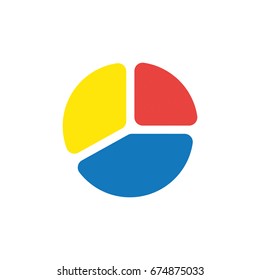 Vector illustration of colorful three part diagram pie chart infographic icon on white background with flat design style.
