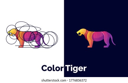Vector illustration of colorful tiger logo, icon, sticker design template