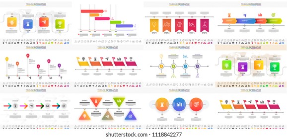 Vector illustration of colorful Timeline Infographic set can be used for workflow layout, presentation banner.
