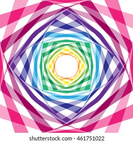 Vector Illustration. Colorful Transparent Chessboard Striped Helix  Expanding from the Center. Optical Illusion of Depth and Volume. Suitable for Web Design.
