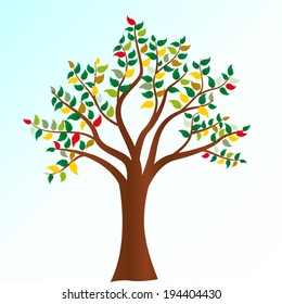 Vector illustration of colorful tree on sky background