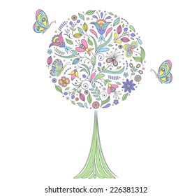 Vector illustration of colorful   tree on white background