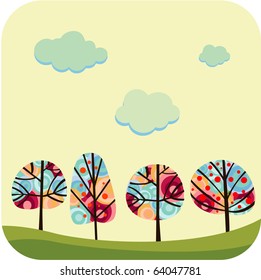 Vector illustration of colorful trees.