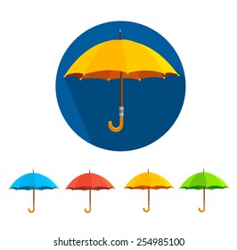 Vector illustration colorful umbrellas set isolated on white background. Flat Design