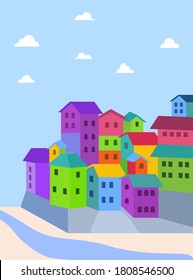 Vector illustration of colorful urban landscape. Jodipan village