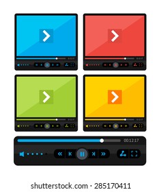 Vector illustration  colorful video player skin set isolated on a white background.