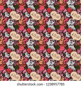 Vector illustration. Colorful watercolor romantic texture. Gray, black and pink watercolor heart pattern. Seamless pattern watercolor hearts seamless background.