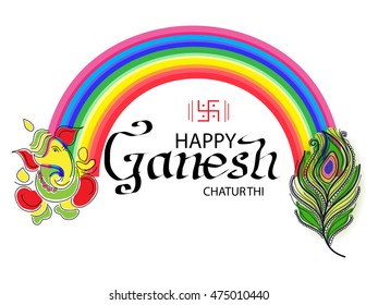 Vector illustration of a colorful wave with Ganesh and stylish text for Happy Ganesh Chaturthi.