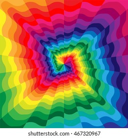 Vector Illustration. Colorful Wavy Spirals Expanding from the Center. Optical Illusion of Perspective. Suitable for textile, fabric, packaging and web design.