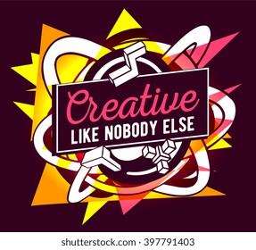 Vector illustration of colorful white and yellow abstract composition with frame and pink text on dark background. Line art design for web, site, banner, poster, board, card, paper print, t-shirt.