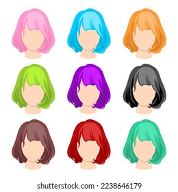 vector illustration of colorful wigs for women