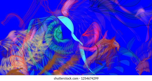 Vector illustration of a colorful wireframe structure formed by the interweaving of smoothly curved lines. A complex plexus backdrop resembling a fractal pattern. Crazy art concept.
