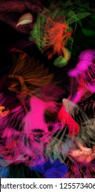 Vector illustration of a colorful wireframe structure formed by the interweaving of smoothly curved lines. A complex plexus backdrop resembling a fractal pattern. Crazy art concept.