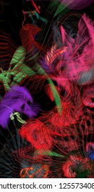 Vector illustration of a colorful wireframe structure formed by the interweaving of smoothly curved lines. A complex plexus backdrop resembling a fractal pattern. Crazy art concept.