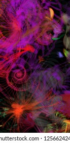 Vector illustration of a colorful wireframe structure formed by the interweaving of smoothly curved lines. A complex plexus backdrop resembling a fractal pattern. Crazy art concept.