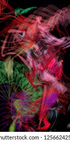 Vector illustration of a colorful wireframe structure formed by the interweaving of smoothly curved lines. A complex plexus backdrop resembling a fractal pattern. Crazy art concept.