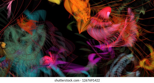 Vector illustration of a colorful wireframe structure formed by the interweaving of smoothly curved lines. A complex plexus backdrop resembling a fractal pattern. Crazy art concept.