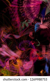 Vector illustration of a colorful wireframe structure formed by the interweaving of smoothly curved lines. A complex plexus backdrop resembling a fractal pattern. Crazy art concept.